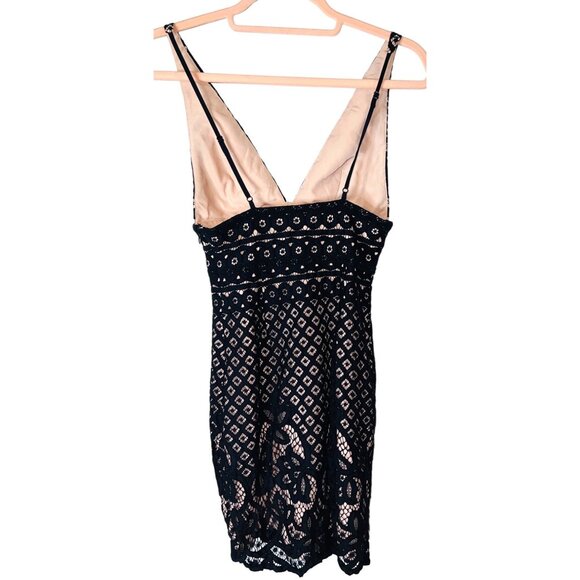 Stylestalker Black Lace Overlay Mini Dress Pink Lining Deep V-Neck XS - Picture 2 of 5